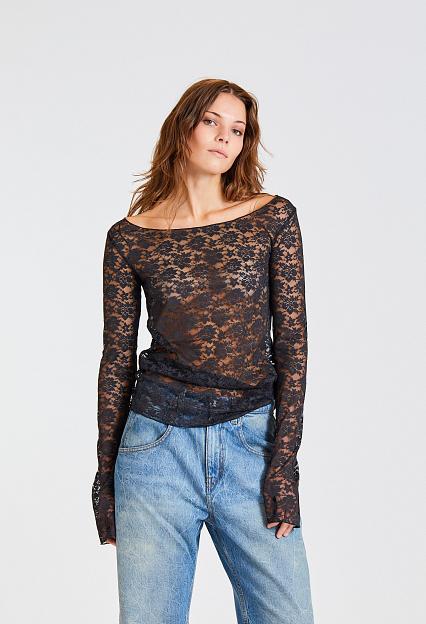 ROTATE Birger Christensen Lace Off Shoulder Top Black